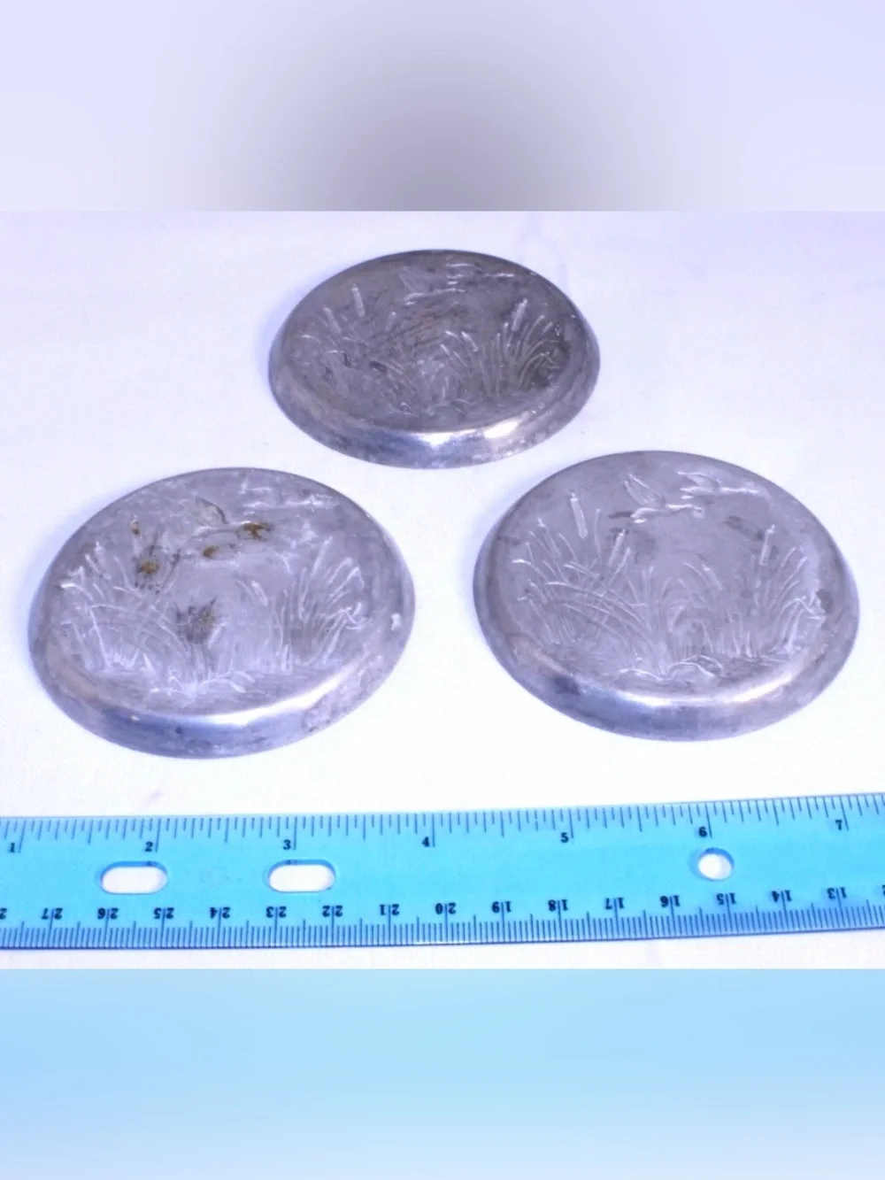 Vintage Drink Coasters with Mallard Duck Hand-forged hammered Aluminum
